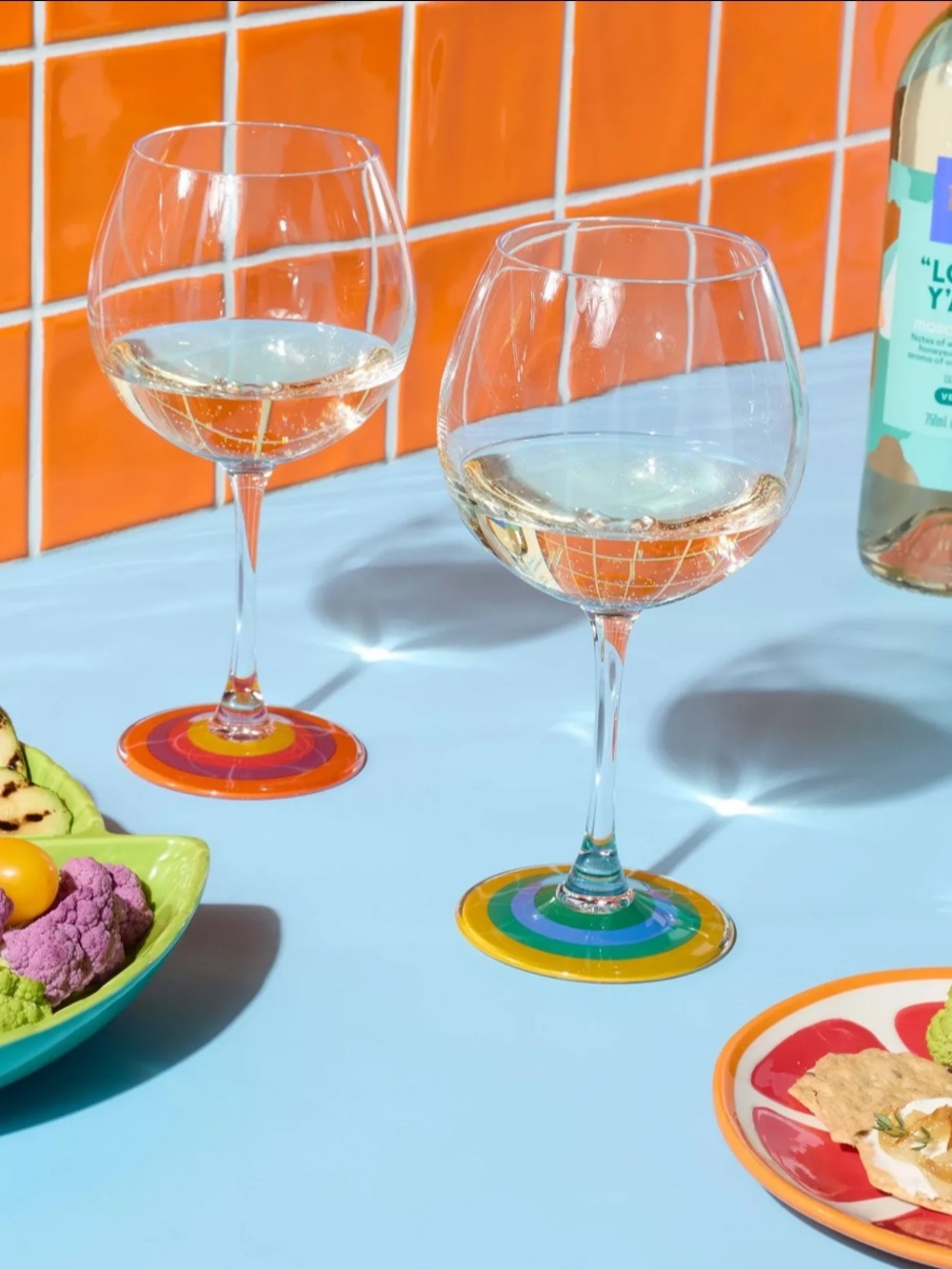 Tabitha Brown Pink Wine Glasses with Multicolor Bases - 2 Count
